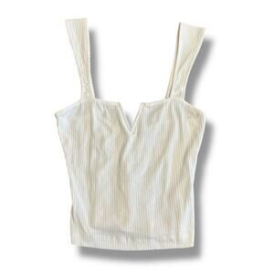 Free People Intimately Ribbed White V-Notch Cami Tank Top Cotton Stretch